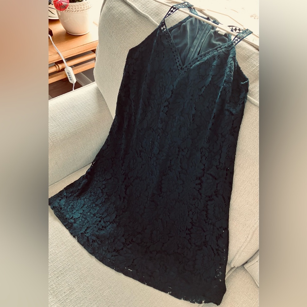 Ladies Blue Rain, Black Lace, Lined, Mini Dress, Size Small